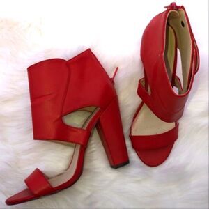 Vegan Leather Fire Engine Red Boho Chunky Heels